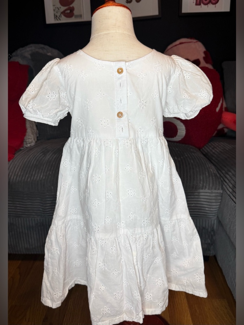 White Eyelet Puff Sleeve Dress 5t